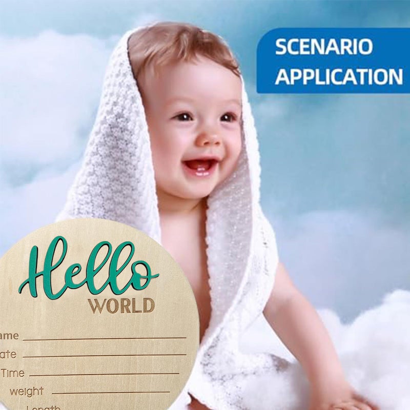 LZEDIRA Baby Announcement Sign - 5.9 Inch Wooden Hello World Newborn Welcome Plaque, Birth Announcement for Hospital, Newborn Name Sign for Photo Props, Baby Shower, Nursery (Green) - Image 5